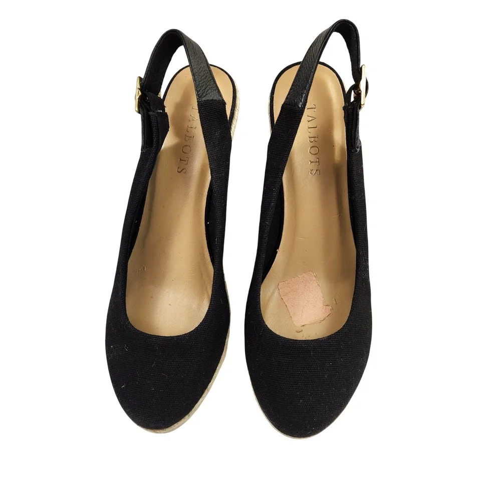 Talbots Black Canvas Slingback‎ Wedge Espadrille Heels Women's Size 7.5M